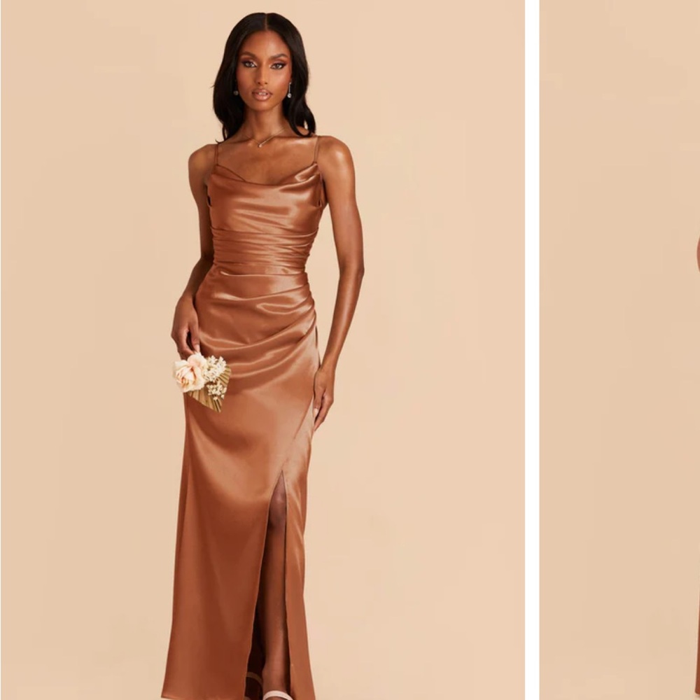 Birdy Grey Gold Ruched Slit Maxi Gown
